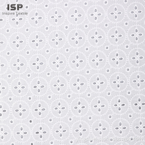 Woven Cotton White Thread Embroidery Fabric For Dresses